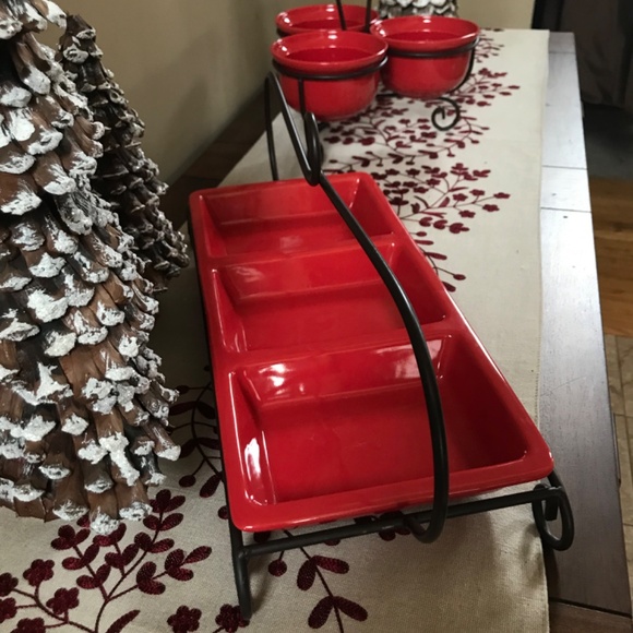 Caliente 3 Bowl Server with Stand Red and Bronze - Picture 6 of 7